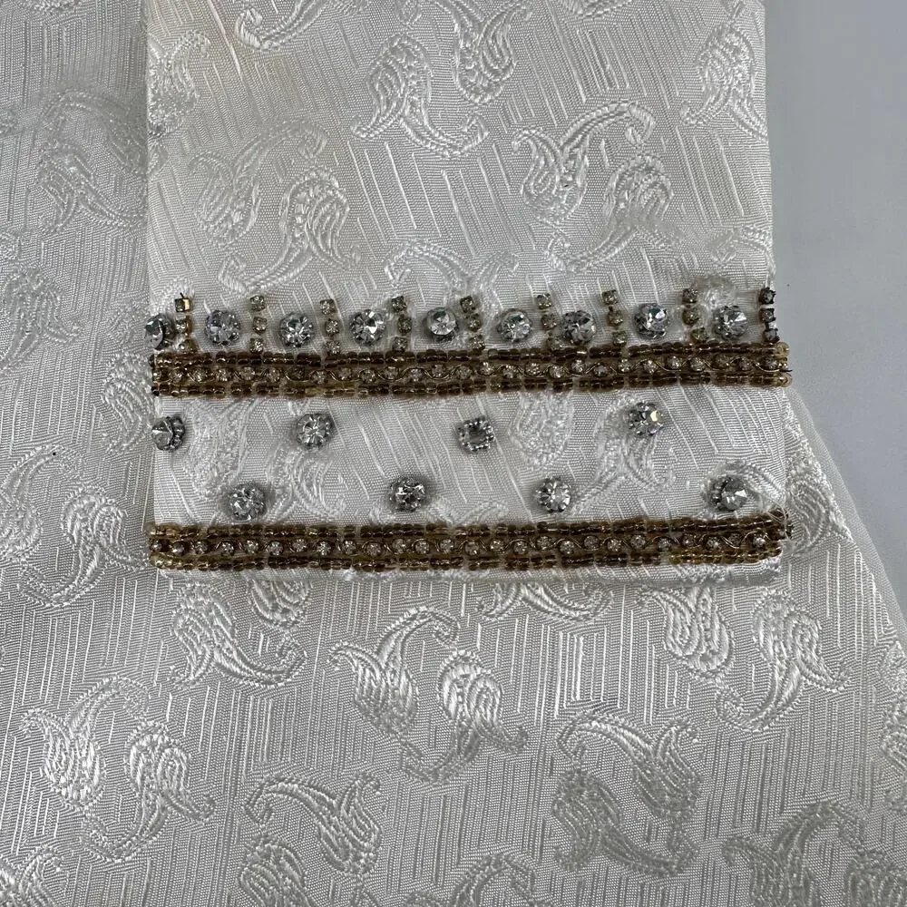 Boys White Sherwani Jacket Beaded Embroidery Gold Buttons 14